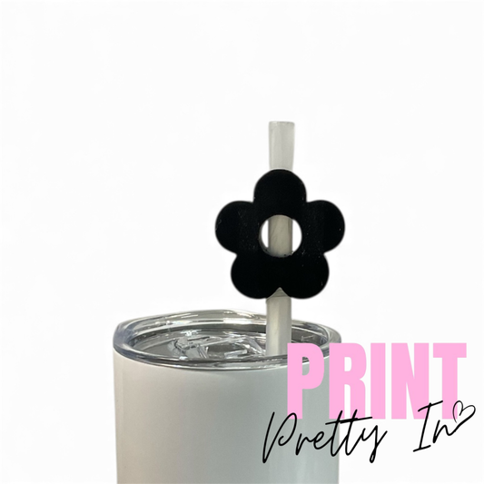8mm Black Daisy Flower Straw Topper