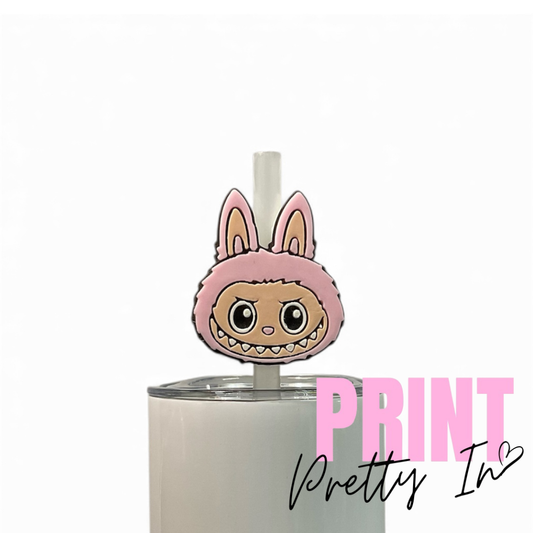 8mm Light Pink Labubu Head Straw Topper