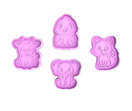 Cute Animals Pack 4 Cookie Cutters and Stamp