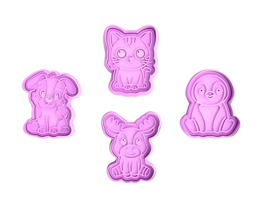 Cute Animals Pack 3 Cookie Cutters and Stamp